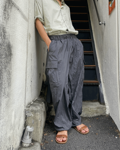 wrinkle nylon cargo pants (3colors)