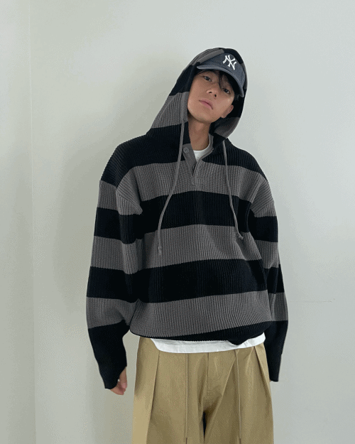 stripe warmer hood knit (2colors)