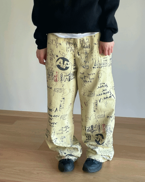 doodle wide denim pants