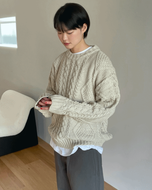 heavy cable round knit (3colors)