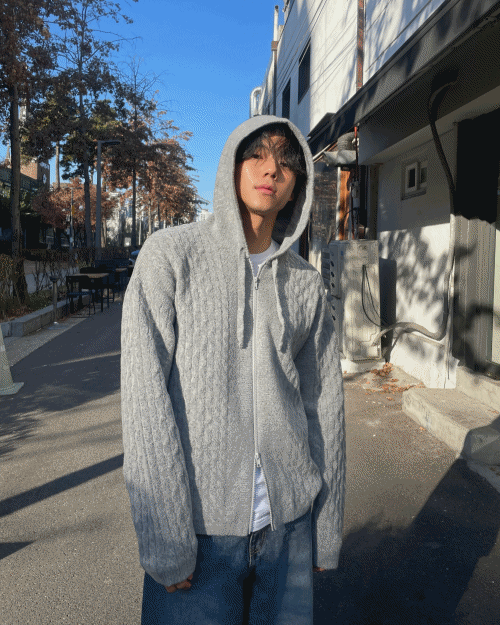cable hood knit zip up (4colors)