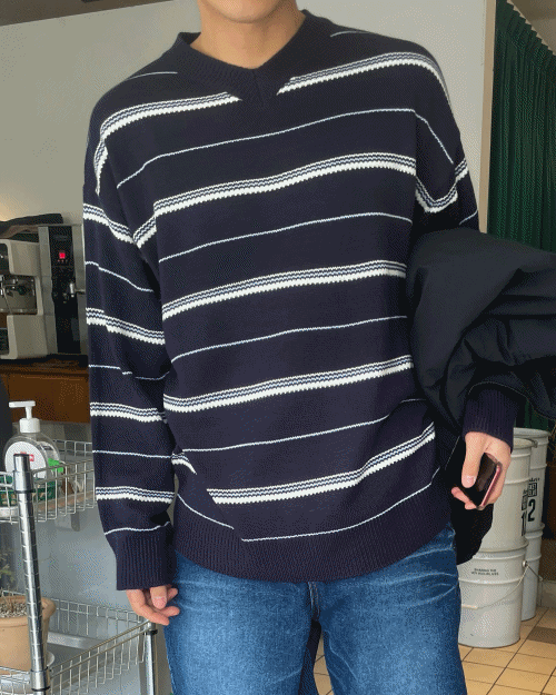 stripe v-neck knit (2colors)