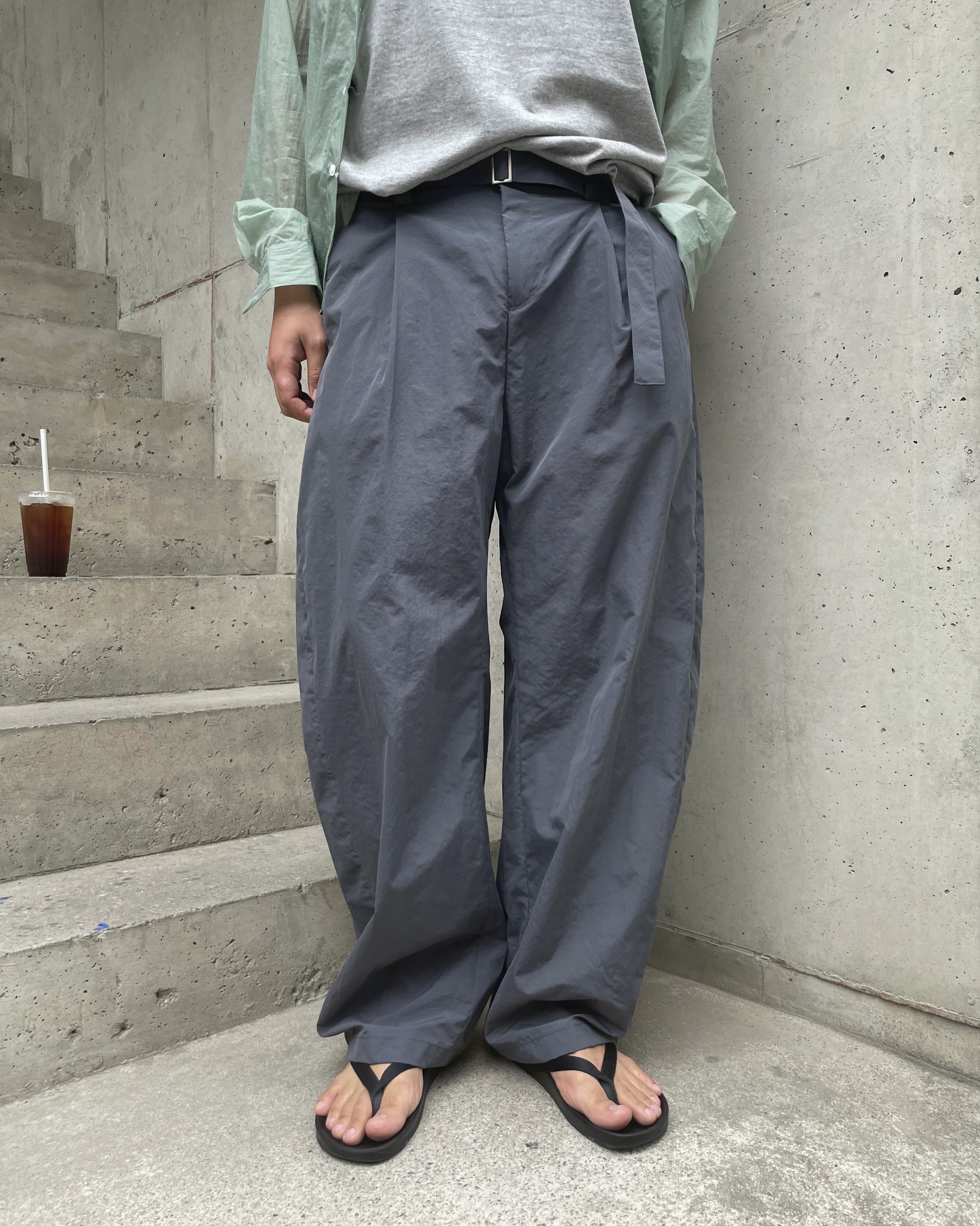 curve belted nylon pants (3colors)