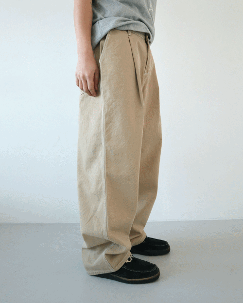 stitch tuck wide cotton pants (3colors)