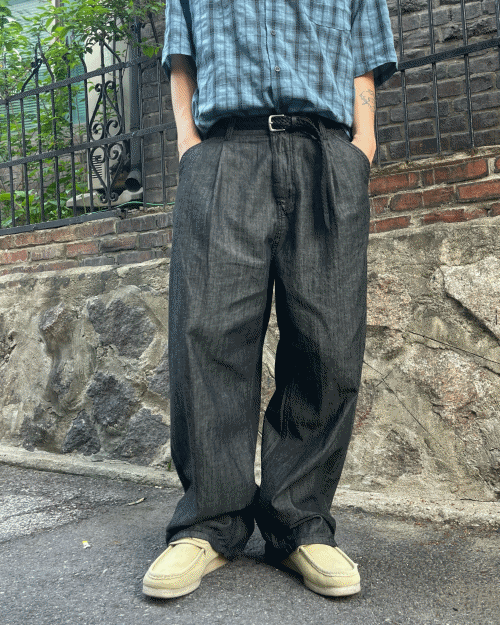 cool linen tuck denim pants (2colors)